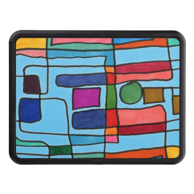 Hot & cool rectangular stripes with circle accent hitch cover (Front)