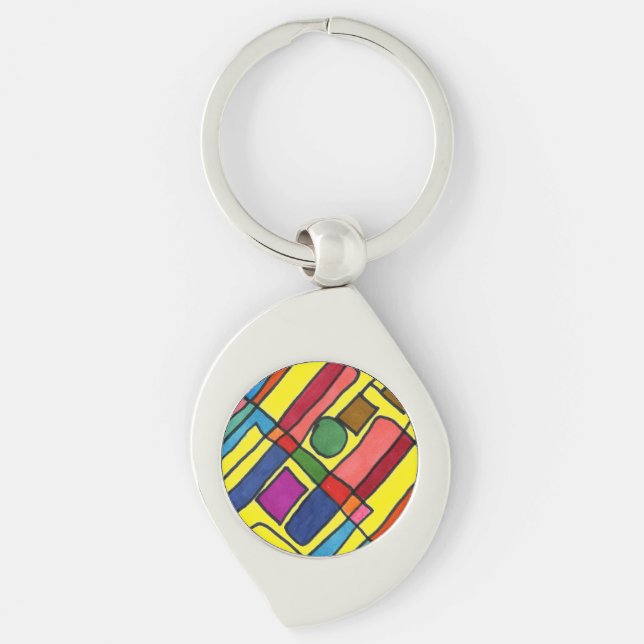 Hot & cool rectangular stripes with circle accent keychain (Front)