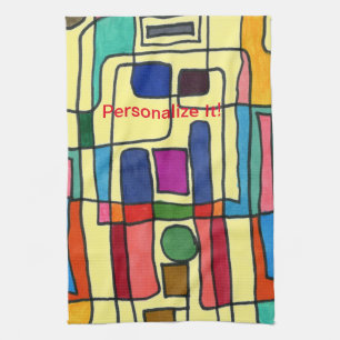 Hot & cool rectangular stripes with circle accent kitchen towel