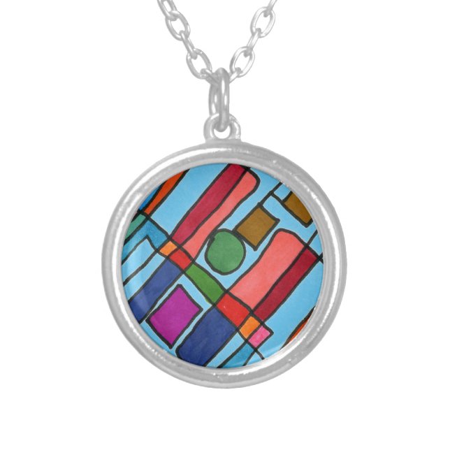 Hot & cool rectangular stripes with circle accent silver plated necklace (Front)