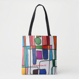 Hot & cool rectangular stripes with circle accent tote bag