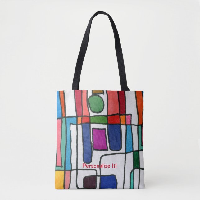 Hot & cool rectangular stripes with circle accent tote bag (Front)