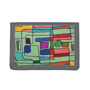 Hot & cool rectangular stripes with circle accent tri-fold wallet