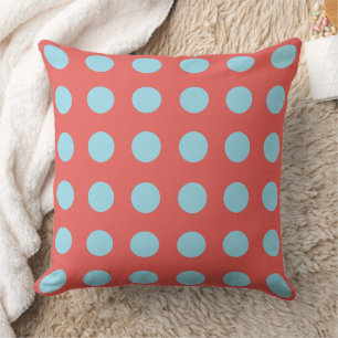 Hot Coral Aesthetic With Baby Blue Dots Throw Pillow