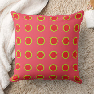 Hot Coral Aesthetic With Green Circles Throw Pillow