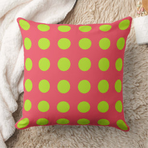 Hot Coral Aesthetic With Green Dots Throw Pillow