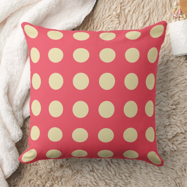 Hot Coral Aesthetic With Pale Yellow Dots Throw Pillow (Blanket)
