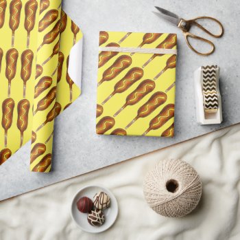 Hot Corn Dog Corndog Mustard Junk Food Foodie Wrapping Paper by rebeccaheartsny at Zazzle