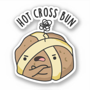 Hot Cross Bun Funny Food Pun Sticker