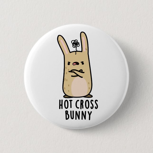 Hot Cross Bunny Funny Angry Rabbit Pun  Button (Front)