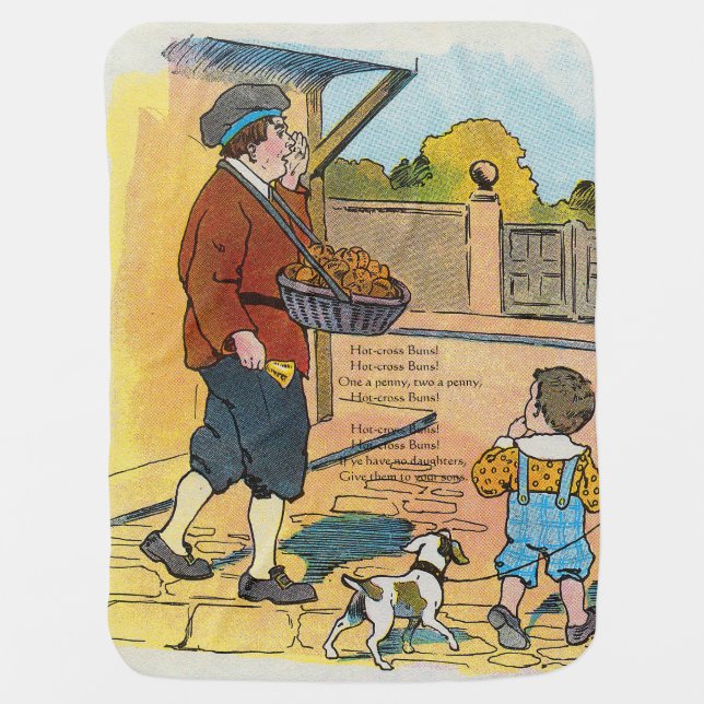 Hot-cross Buns, Mother Goose Nursery Rhyme Picture Baby Blanket (Front)