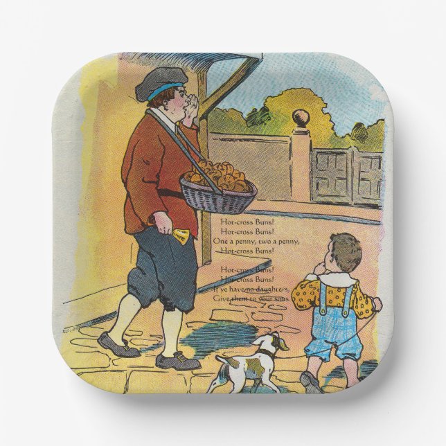 Hot-cross Buns, Mother Goose Nursery Rhyme Picture Paper Plates (Front)