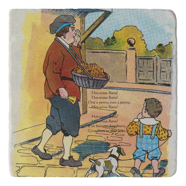 Hot-cross Buns, Mother Goose Nursery Rhyme Picture Trivet (Front)