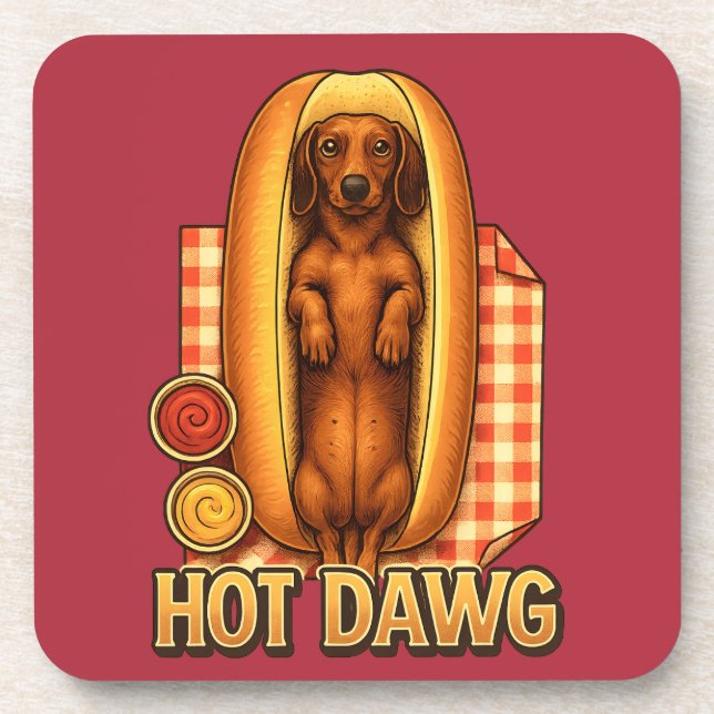 Hot Dawg Funny Dachshund Hot Dog Parody Cute Dog  Beverage Coaster (Front)