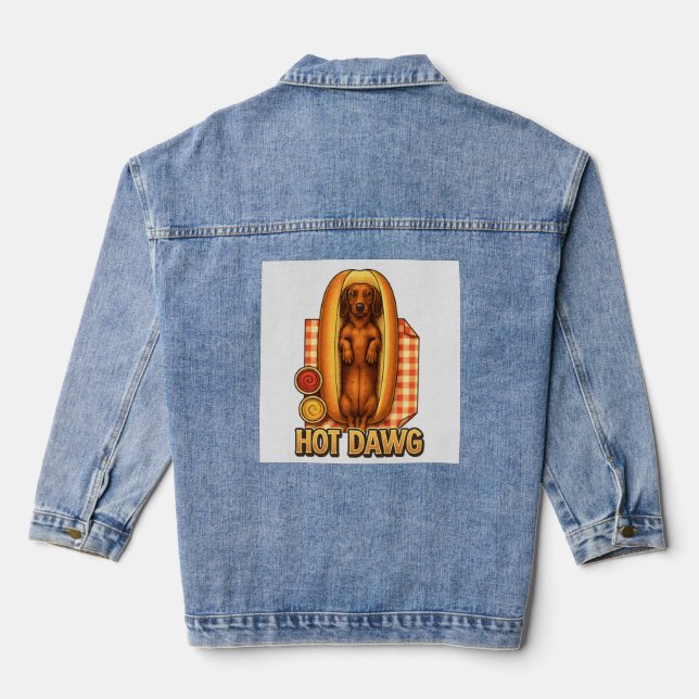 Hot Dawg Funny Dachshund Hot Dog Parody Cute Dog  Denim Jacket (Back)