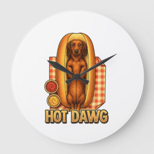 Hot Dawg Funny Dachshund Hot Dog Parody Cute Dog Large Clock