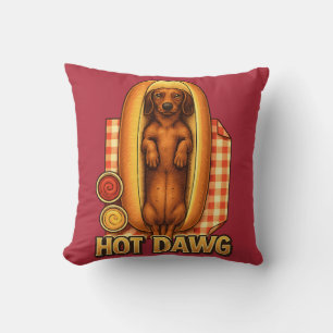 Hot Dawg Funny Dachshund Hot Dog Parody Cute Dog  Throw Pillow