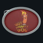 Hot Diggity Dog Belt Buckle<br><div class="desc">Flamming Cartoon Hot Dog Design</div>