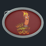 Hot Diggity Dog Belt Buckle<br><div class="desc">Flamming Cartoon Hot Dog Design</div>