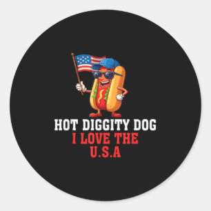 Hot Diggity Dog I Love Usa America Flag Hotdog 4th Classic Round Sticker