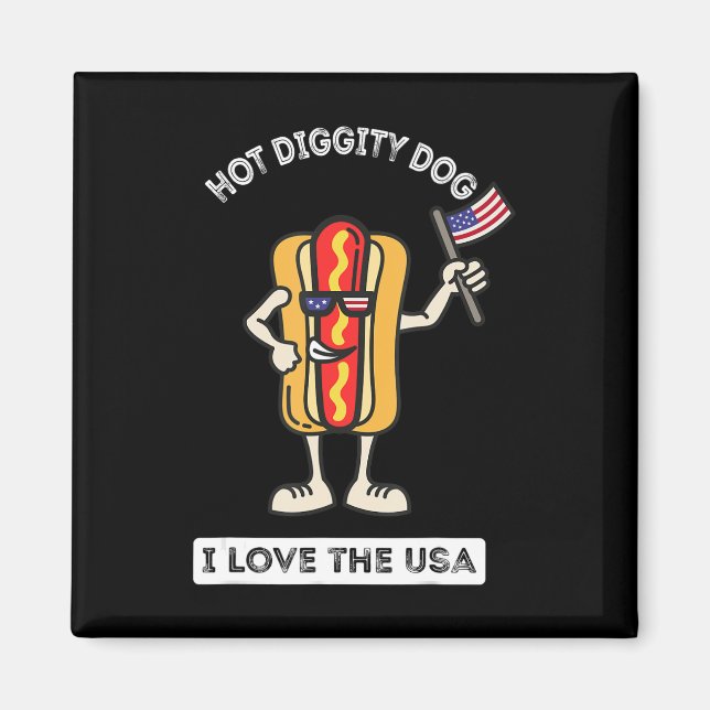 Hot Diggity Dog July 4th Patriotic BBQ Picnic Cook Magnet (Front)