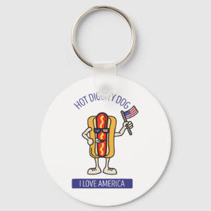 Hot Diggity Dog July 4th Patriotic Bbq Picnic Usa Keychain