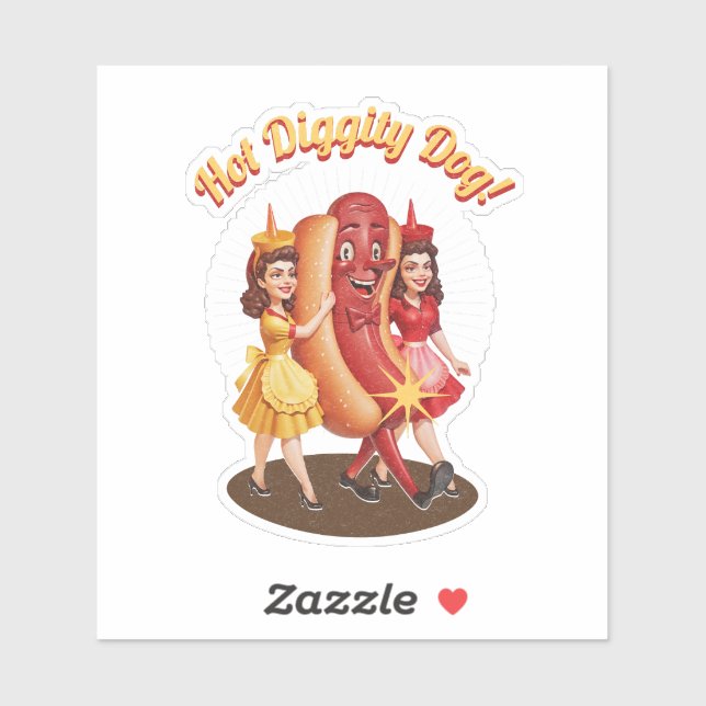 Hot Diggity Dog Vintage Custom-Cut Vinyl Sticker (Sheet)
