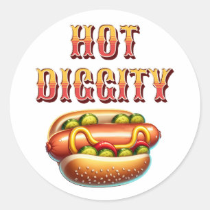 Hot Diggity Retro Hot Dog Classic Round Sticker