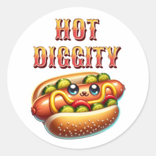 Hot Diggity Retro Hot Dog Classic Round Sticker