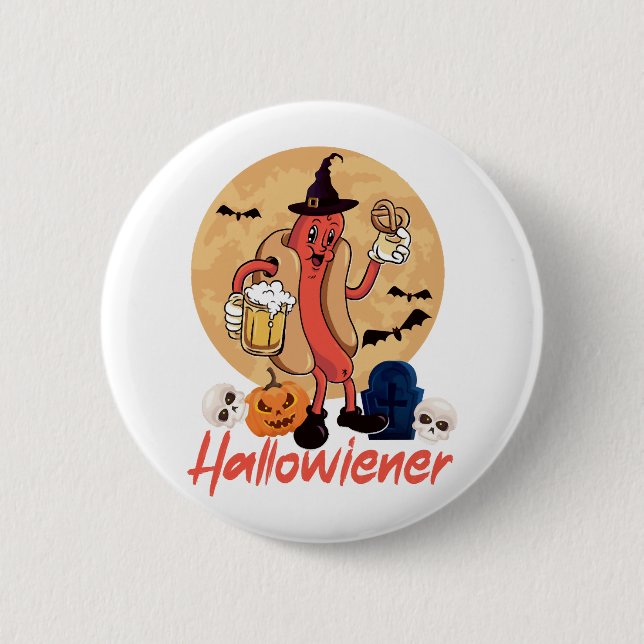 Hot Dog Adult Halloween Pun Button (Front)