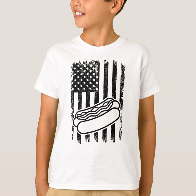 HOT DOG America US Flag Hot Dog Eating Contest Hot T-Shirt (Front)