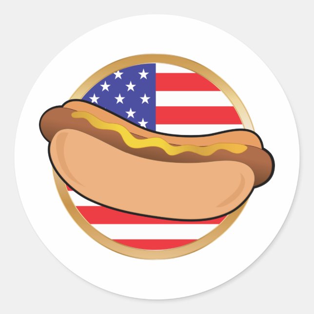 Hot Dog American Flag Classic Round Sticker (Front)