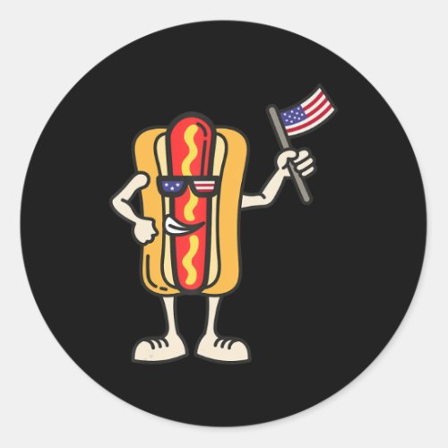 Hot Dog American Flag July 4th Patriotic BBQ Cooko Classic Round Sticker