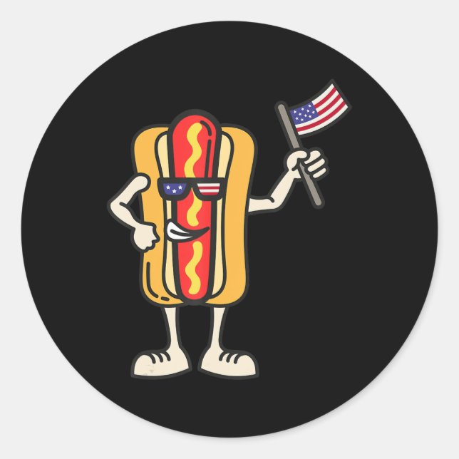 Hot Dog American Flag July 4th Patriotic BBQ Cooko Classic Round Sticker (Front)