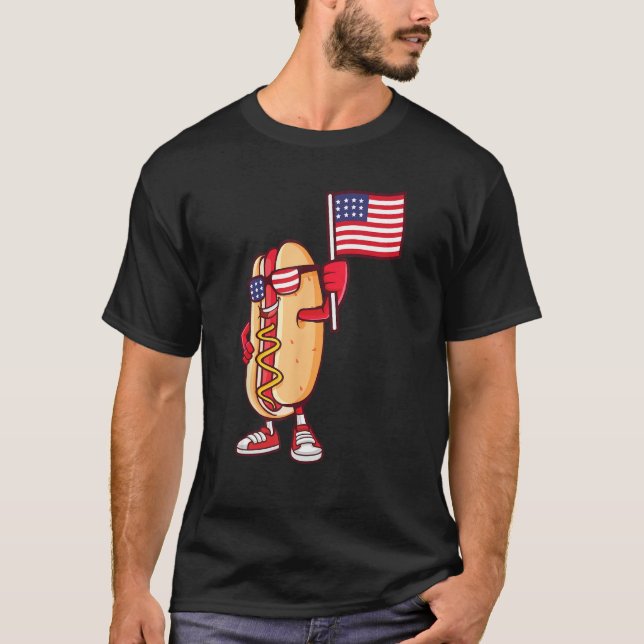 Hot Dog American Flag July 4th Patriotic Summer US T-Shirt (Front)