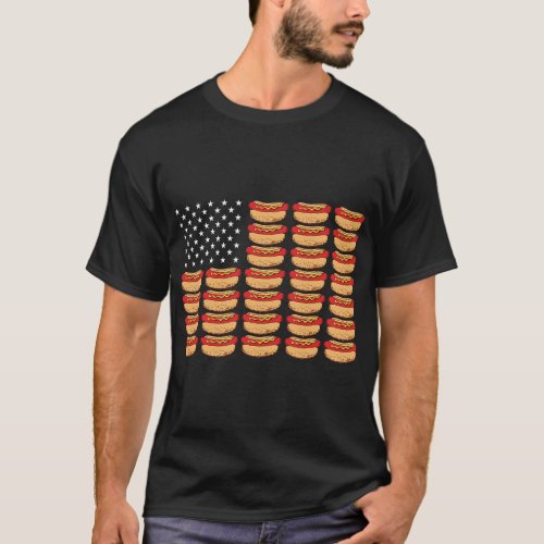Hot Dog American Flag Patriotic T_Shirt