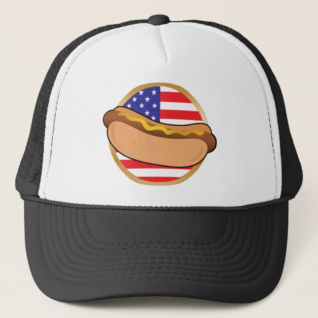 Hot Dog American Flag Trucker Hat (Front)