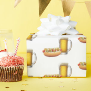 Hot Dog and Beer On White Wrapping Paper