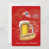 Hot Dog and Beer With Fireworks and Flag