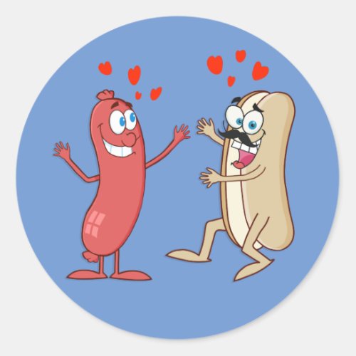 Hot Dog and Bun _ Love at First Sight Classic Round Sticker