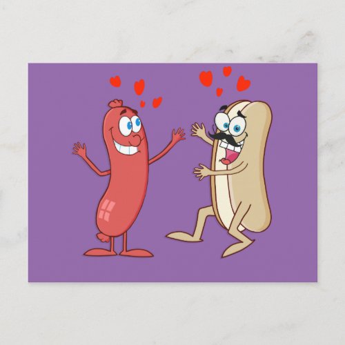 Hot Dog and Bun _ Love at First Sight Postcard