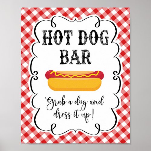 Hot Dog Bar Red Gingham I Do BBQ Poster