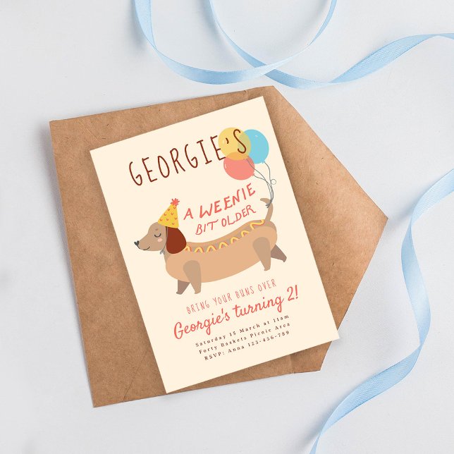 Hot Dog Birthday A Weenie Bit Older Party Invitation (Creator Uploaded)