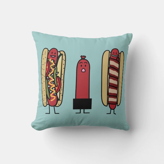 Hot dog bros. Chicago style Bacon wrapped wiener Throw Pillow (Front)