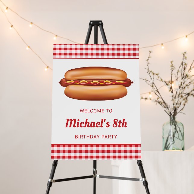 Hot Dog Bun Fast Food Birthday Party Welcome Foam Board (In Situ (Stand))