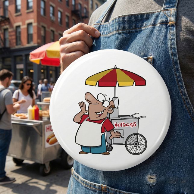 Hot Dog Cart Vendor Street Food Seller Button (Creator Uploaded)