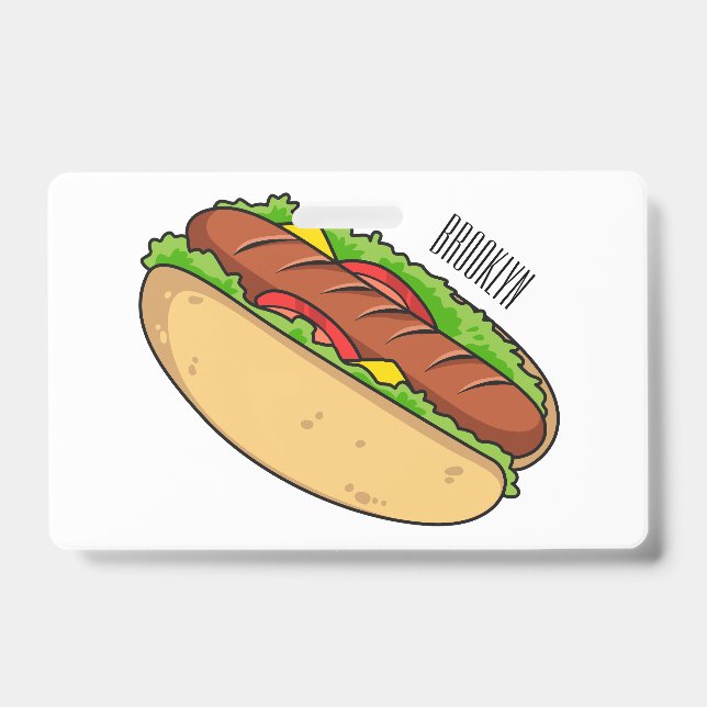 Hot dog cartoon illustration badge (Front)