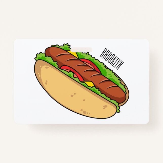 Hot dog cartoon illustration badge (Front)