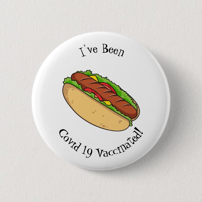 Hot dog cartoon illustration button (Front)