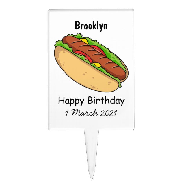 Hot dog cartoon illustration cake topper (Front)